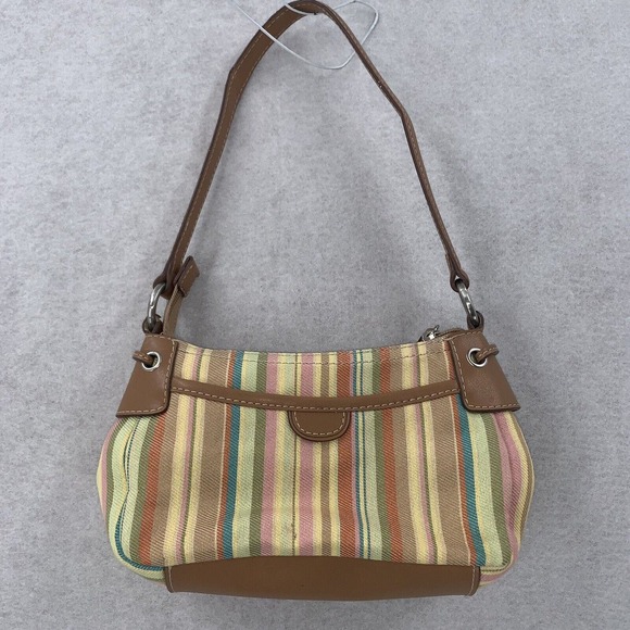 FOSSIL Striped Multi Color Fabric Purse Shoulder HandBag Tote Small‎ - Picture 1 of 10